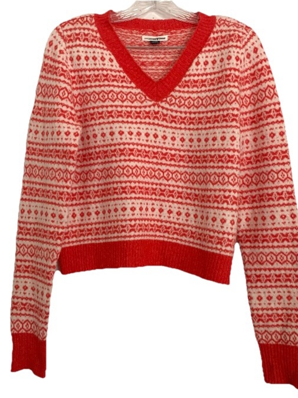 American Eagle Sweater Fair Isle Cropped Red White Nordic Winter Apres Ski Sz M